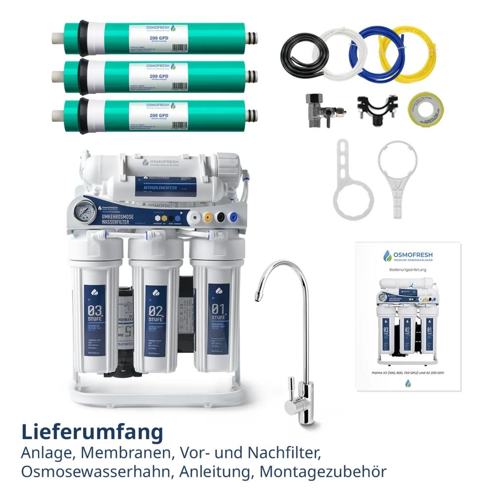 Osmofresh Osmoseanlage Proline X3 600GPD Lieferumfang