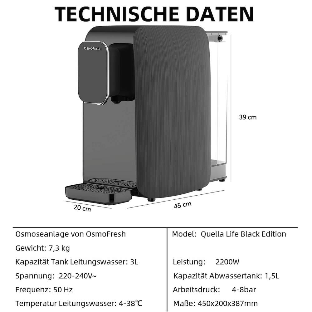 Osmofresh Osmoseanlage Quella Life Schwarz Technische Daten