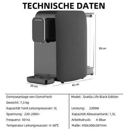 Osmofresh Osmoseanlage Quella Life Schwarz Technische Daten