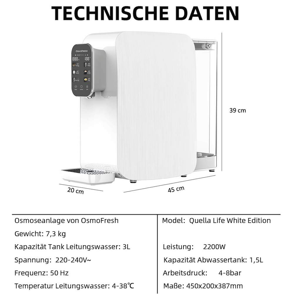 Osmofresh Osmoseanlage Quella Life Weiß Technische Daten