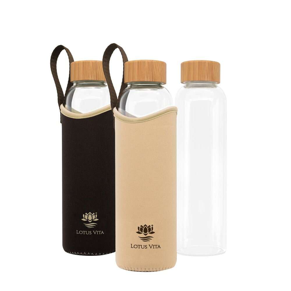 Lotus Vita Glas-Trinkflasche 580ml - Creme/Braun