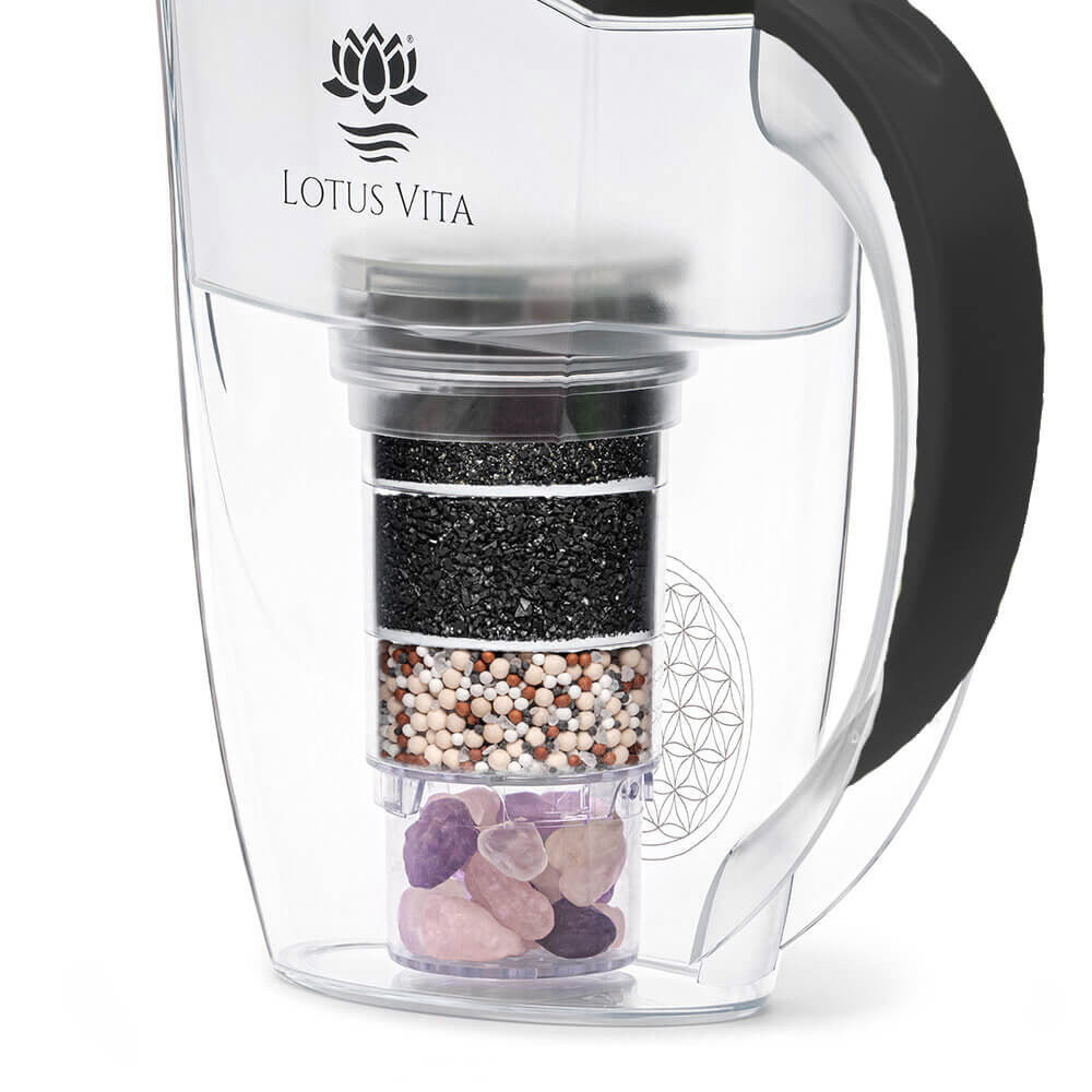 Lotus Vita Wasserfilter-Kanne Esprit 1,3L - Natura Plus Anthrzit Kristallsteinfachsicht