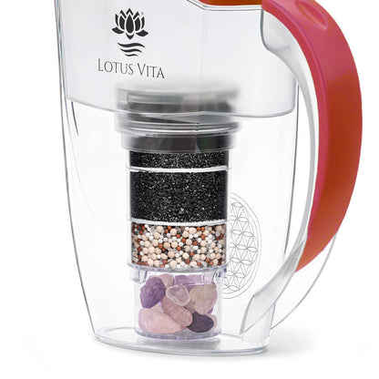 Lotus Vita Wasserfilter-Kanne Esprit 1,3L - Natura Plus Rot Kristallsteinfachsicht