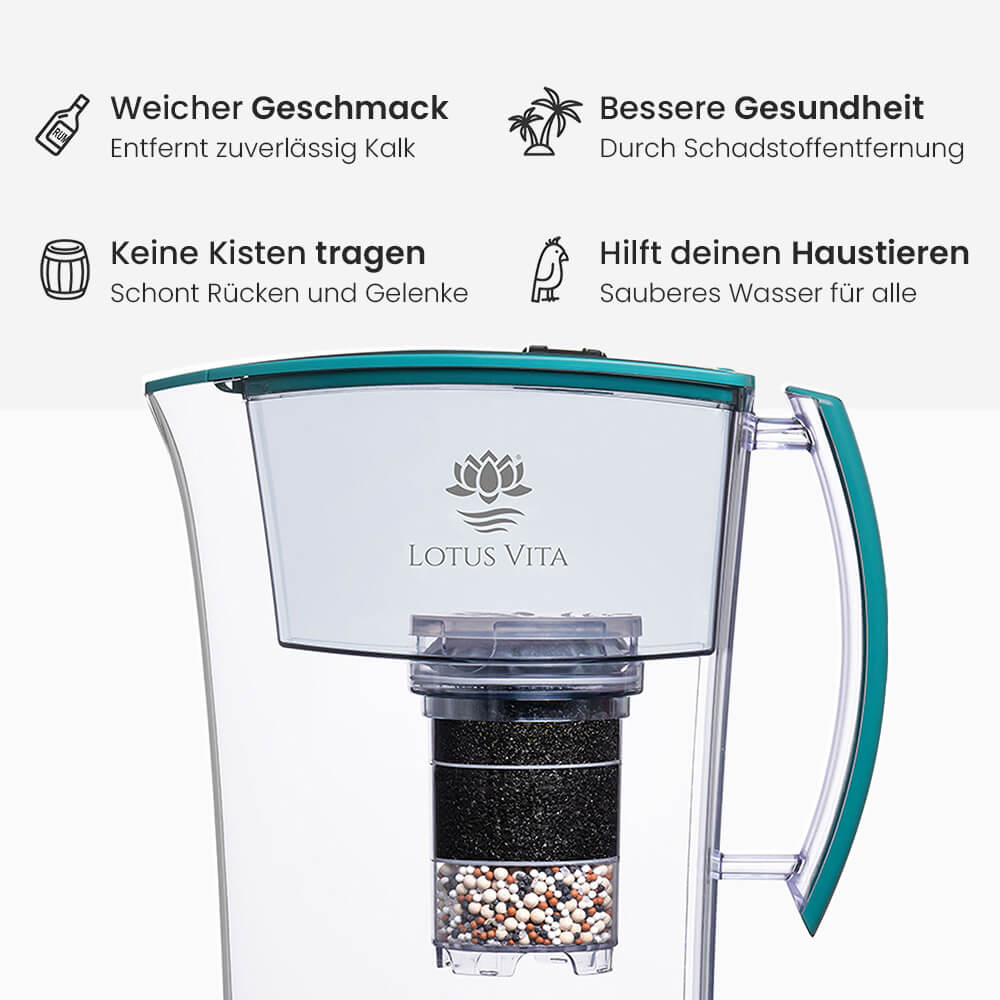 Lotus Vita Wasserfilter-Kanne Lotus 1,6L - Natura Plus Hellblau Wasserfiltervorteile